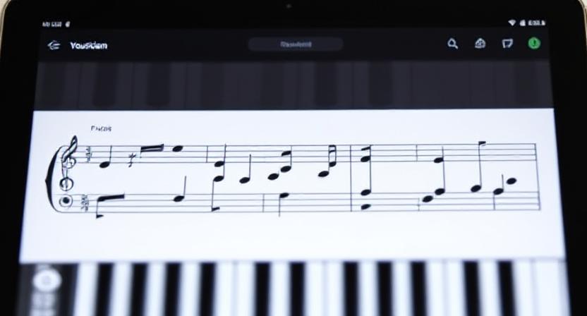 Yousician piano app interface showing notes on a tablet